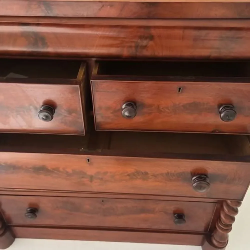 Antique Victorian Mahogany Chest of Drawers late 1800s With Barley Twist Columns